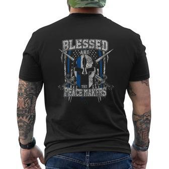 Blessed Are The Peacemakers Thin Blue Line Shirt Mens Back Print T-shirt - Thegiftio UK