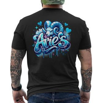 Blue Aries Zodiac Star Sign Men's T-shirt Back Print - Seseable