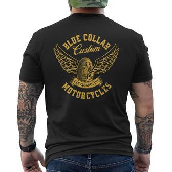 Blue Collar Custom Motorcycles Cleveland Ohio Vintage Men's T-shirt Back Print - Monsterry UK