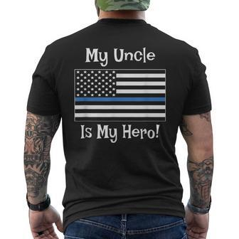 Blue Line Flag My Uncle Hero Police Officer Family Men's T-shirt Back Print - Monsterry