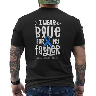 Blue Ribbon For Father Als Awareness Family Cure Mens Back Print T-shirt | Mazezy