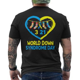 Blue Yellow Heart 21 World Down Syndrome Awareness Day 2024 Men's T-shirt Back Print | Mazezy