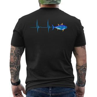 Bluefin Tuna Heartbeat Ekg Pulseline Fish Deep Sea Fishing Men's T-shirt Back Print - Monsterry