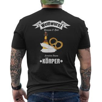 Boarisch Bayrisch Weißwurst Wurst Brezn Brezel Hopfen Motiv T-Shirt mit Rückendruck - Seseable