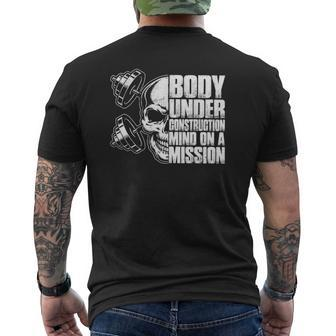 Body Under Construction Mind On A Mission Fitness Lovers Mens Back Print T-shirt | Mazezy