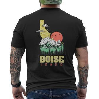 Boise Idaho Outdoors Nature & Mountains Vintage State Pride Men's T-shirt Back Print - Monsterry DE