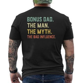 Bonus Dad The Man Myth Bad Influence Retro Mens Back Print T-shirt | Mazezy