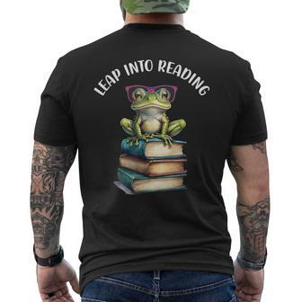 Book Reading Cute Frog Leap Into Reading Men's T-shirt Back Print - Seseable