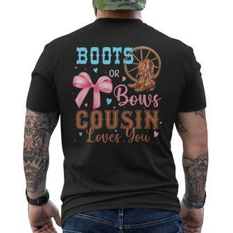 Boots Or Bows Gender Reveal Decorations Cousin Loves You Men's T-shirt Back Print | Mazezy UK