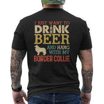 Border Collie Dad Drink Beer Hang With Dog Men Vintage Mens Back Print T-shirt | Mazezy