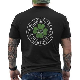 Born Lucky On St Patricks Day Irish Clovers Birthday Bday Mens Back Print T-shirt - Thegiftio UK