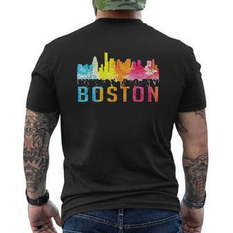 Boston Massachusetts Retro Watercolor Skyline Souvenir V2 Mens Back Print T-shirt - Thegiftio UK