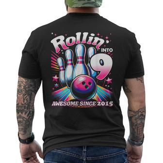 Bowling Party Rollin' 9 Awesome 2015 9Th Birthday Girls Men's T-shirt Back Print | Mazezy