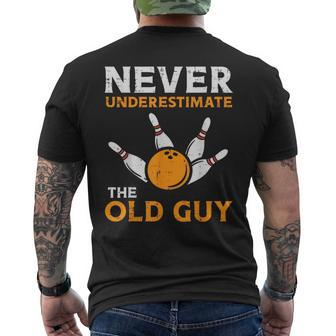 Bowling Never Underestimate Old Guy Bowler Grandpa Dad Men Men's T-shirt Back Print | Mazezy