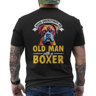 Boxer Dog Breed Pet Never Underestimate An Old Man Men's T-shirt Back Print | Mazezy