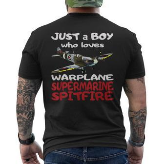 Boy Who Loves British Supermarine Spitfire Fighter Plane Ww2 Men's T-shirt Back Print - Thegiftio UK