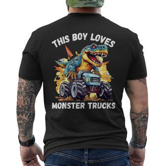 This Boy Loves Monster Trucks Dinosaur Monster Truck Men's T-shirt Back Print - Monsterry