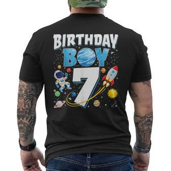 Boys 7Th Birthday Astronaut Space Planets Seven Years Old Men's T-shirt Back Print - Seseable