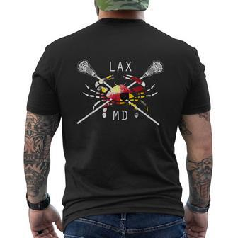 Boys Lacrosse Shirt Sticks Crossed Crab Lax Maryland Flag Mens Back Print T-shirt - Seseable
