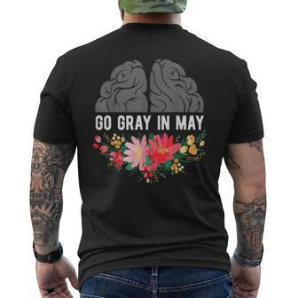 Brain Cancer Tumor Awareness Go Gray In May Flowers Men's T-shirt Back Print - Monsterry DE