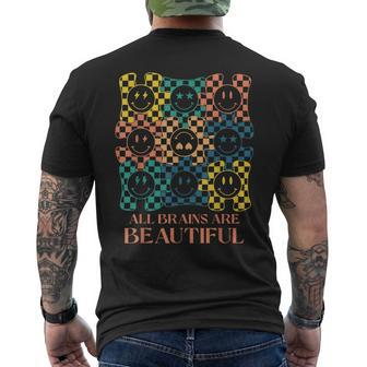 All Brains Are Beautiful Smile Face Autism Awareness Groovy Men's T-shirt Back Print | Mazezy