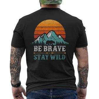 Be Brave Stay Wilderness Bear Mountains Vintage Retro Hiking Men's T-shirt Back Print - Monsterry