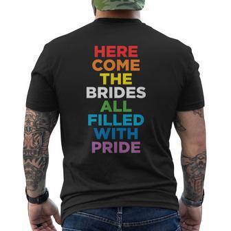 Here Come The Brides Lesbian Wedding Men's T-shirt Back Print - Monsterry