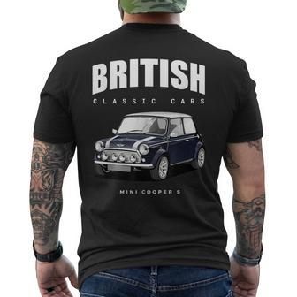 British Classic Car Dark Blue Mini Sports Car Men's T-shirt Back Print - Thegiftio UK