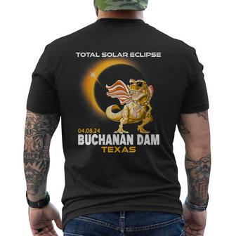 Buchanan Dam Texas Dinosaur Total Solar Eclipse 2024 Men's T-shirt Back Print - Thegiftio