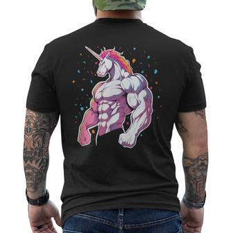 Buff Big Muscle Unicorn Illustration Strong Gym Men's T-shirt Back Print - Monsterry DE