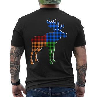 Buffalo Plaid Standing Moose Silhouette Colorful Moose Lover Men's T-shirt Back Print - Monsterry DE