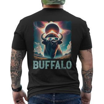 Buffalo Total Eclipse 2024 American Bison With Solar Glasses Men's T-shirt Back Print - Seseable