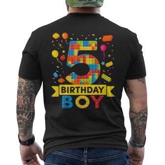 Building Bricks 5Th Birthday Boy 5 Five Year Master Builder Men's T-shirt Back Print - Monsterry