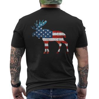 Bull Moose American Flag Moose Antlers Icon Men's T-shirt Back Print - Monsterry