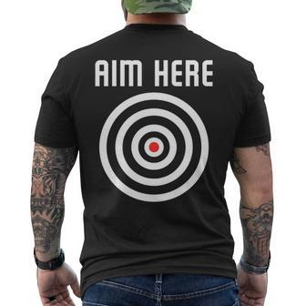 Bullseye Target Aim Here Darts Players Shooting Men's T-shirt Back Print | Mazezy