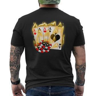 Burning Four Aces Poker Cool Quad Aces Poker Player Men's T-shirt Back Print - Monsterry
