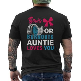 Burnouts Or Bows Auntie Loves You Gender Reveal Party Baby Mens Back Print T-shirt - Thegiftio UK