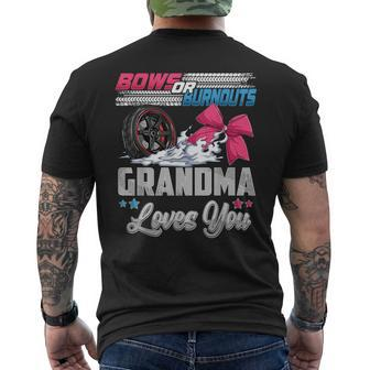 Burnouts Or Bows Gender Reveal Party Announcement Grandma Men's T-shirt Back Print - Seseable