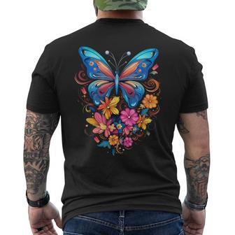 Butterfly With Flowers I Aesthetic Butterfly Men's T-shirt Back Print - Thegiftio