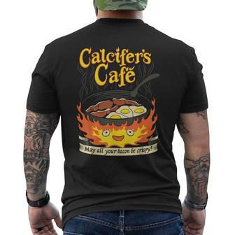 Calcifer's Cafe May All Your Bacon & Eggs Be Crispy Cooking Men's T-shirt Back Print - Monsterry