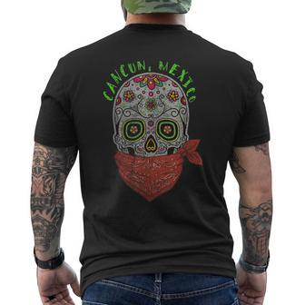 Cancun Mexico Souvenir Sugar Skull Bandanna Men's T-shirt Back Print - Monsterry CA