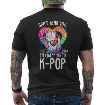Can't Hear You Listening To Kpop Cat K-Pop Merchandise Men's T-shirt Back Print - Monsterry