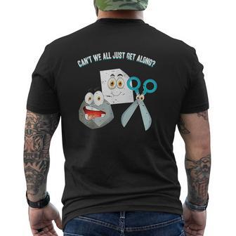 Cant We All Just Get Along Rock Paper Scissors Mens Back Print T-shirt - Thegiftio UK