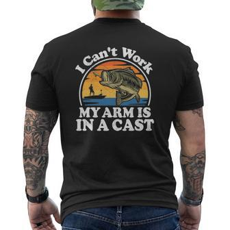 I Can't Work My Arm Is In A Cast Bass Fishing Dad Mens Back Print T-shirt | Mazezy