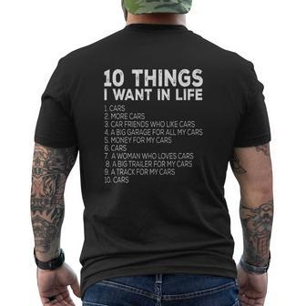 Car Lover Ten Things I Want In Life Cars V2 Mens Back Print T-shirt - Thegiftio UK