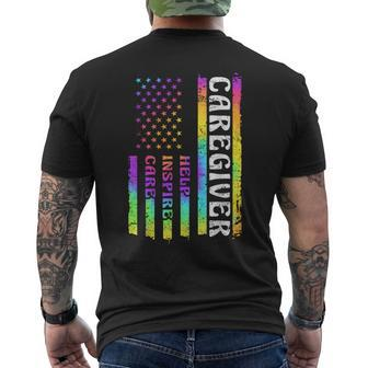 Caregiver Appreciation American Watercolor Flag Help Inspire Men's T-shirt Back Print - Thegiftio UK