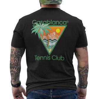 Casablanca Tennis Club Kurzärmliges Herren-T-Kurzärmliges Herren-T-Shirt - Tropisches Palmen & Sonnenuntergang Design - Seseable