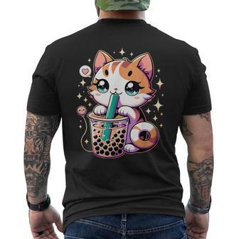 Cat Boba Japanese Kawaii Anime Kitty Bubble Tea Neko N Men's T-shirt Back Print - Monsterry