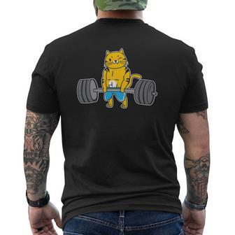 Cat Deadlift Powerlifting Weightlifter Cat Lover Mens Back Print T-shirt | Mazezy