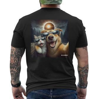 Cat And Dog Selfie With Solar 2024 Eclipse Wearing Glasses Men's T-shirt Back Print - Seseable
